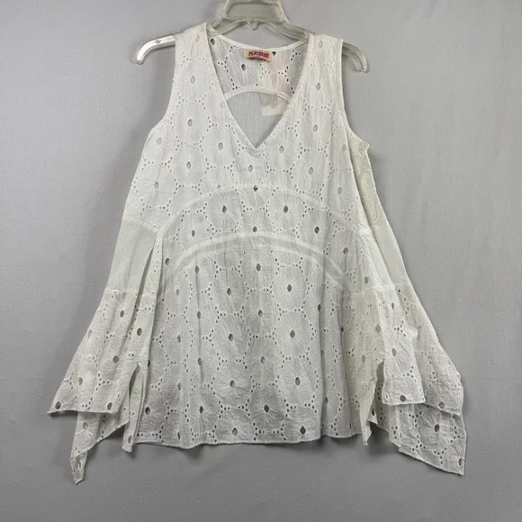 Platinum Tunic Top Womens Small Medium White Eyelet Embroidery Lagenlook NEW - Picture 1 of 12